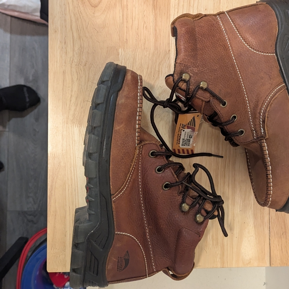 Avenger Men's 8.5 Chestnut Leather Safety Boots Moc Steel Toe‎ Lace Up - Picture 3 of 8
